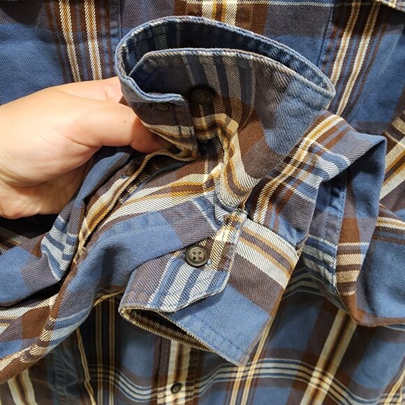 G.H. Bass & Co. Men's M Flannel Shirt Blue Brown Plaid Long Sleeve Casual - Picture 7 of 10